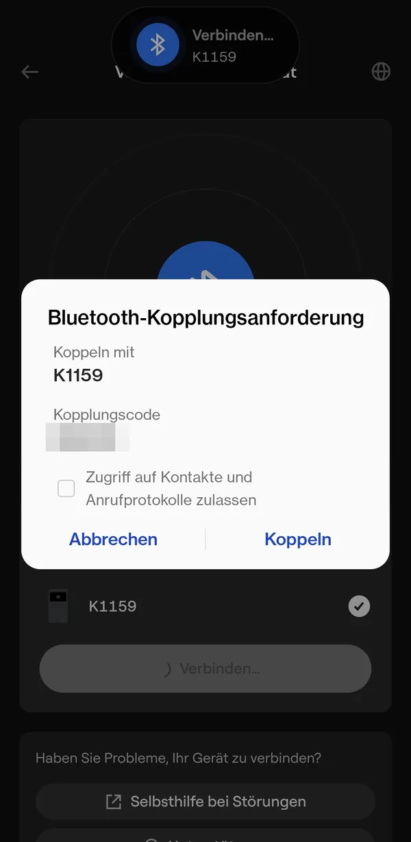 Android: Bluetooth-Kopplungsanfrage, Kopplungscode unkenntlich gemacht