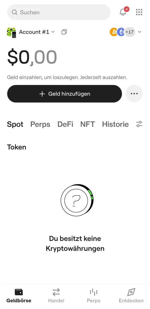 OneKey App: leere Wallet-Übersicht nach der Einrichtung