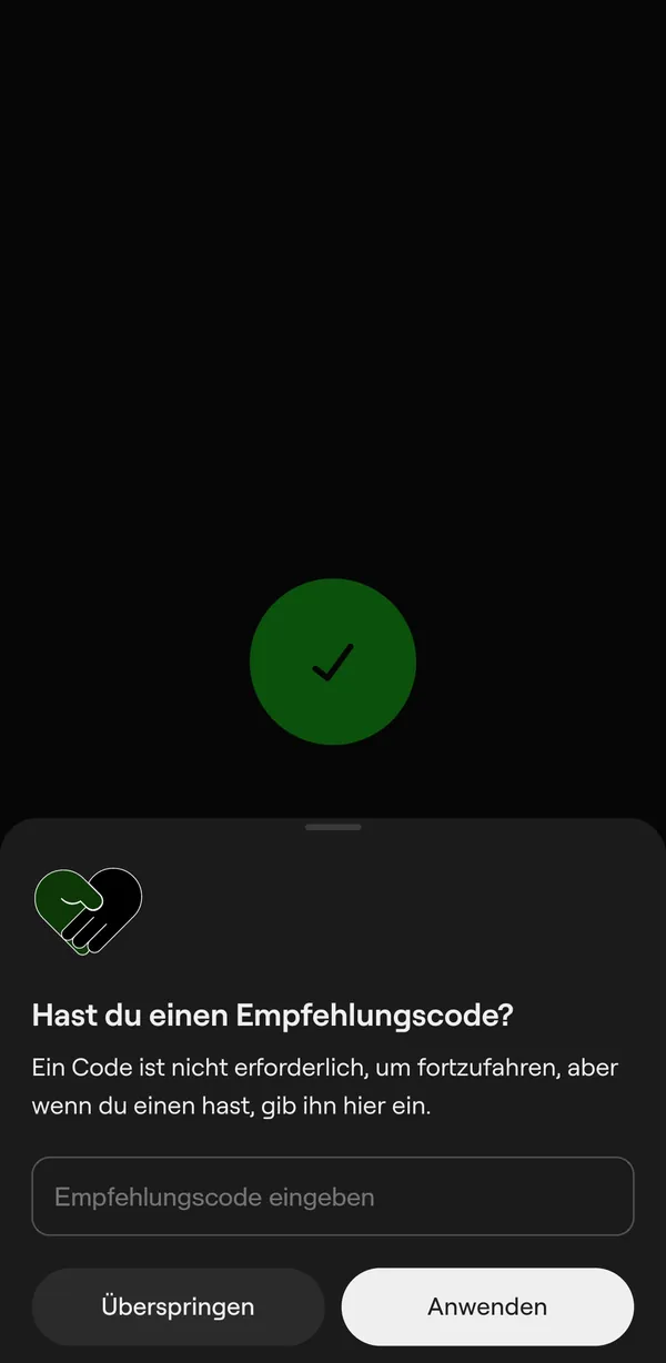 OneKey App: Abfrage eines optionalen Empfehlungscodes