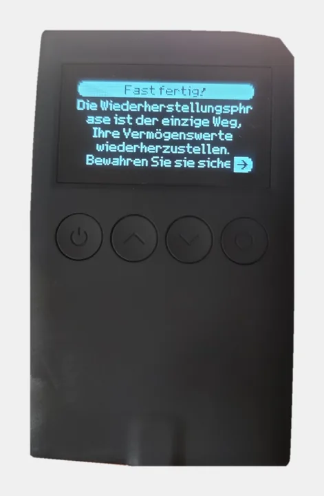 OneKey Classic 1S: Hinweis, die Wiederherstellungsphrase sicher aufzubewahren