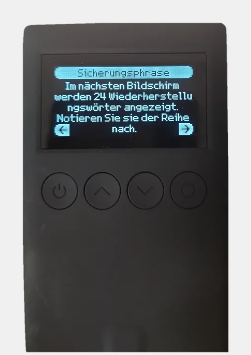 OneKey Classic 1S: Hinweis, dass 24 Wiederherstellungswörter angezeigt werden