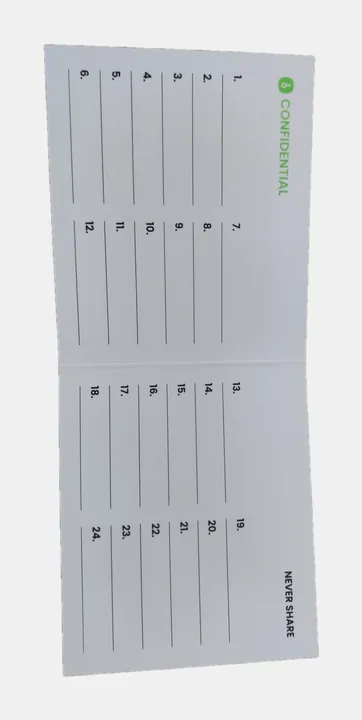 Leeres Recovery Sheet mit nummerierten Zeilen 1 bis 24