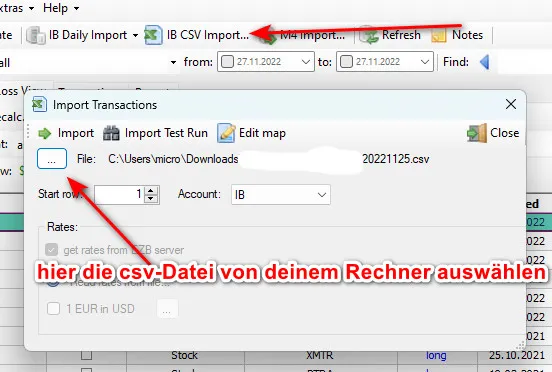 CSV-Datei in Trading LogBook über „IB CSV Import“ importieren