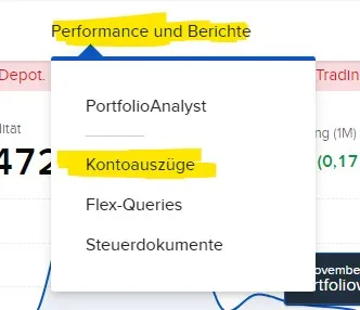 Interactive Brokers Kontoauszug „Aktivität“ auswählen