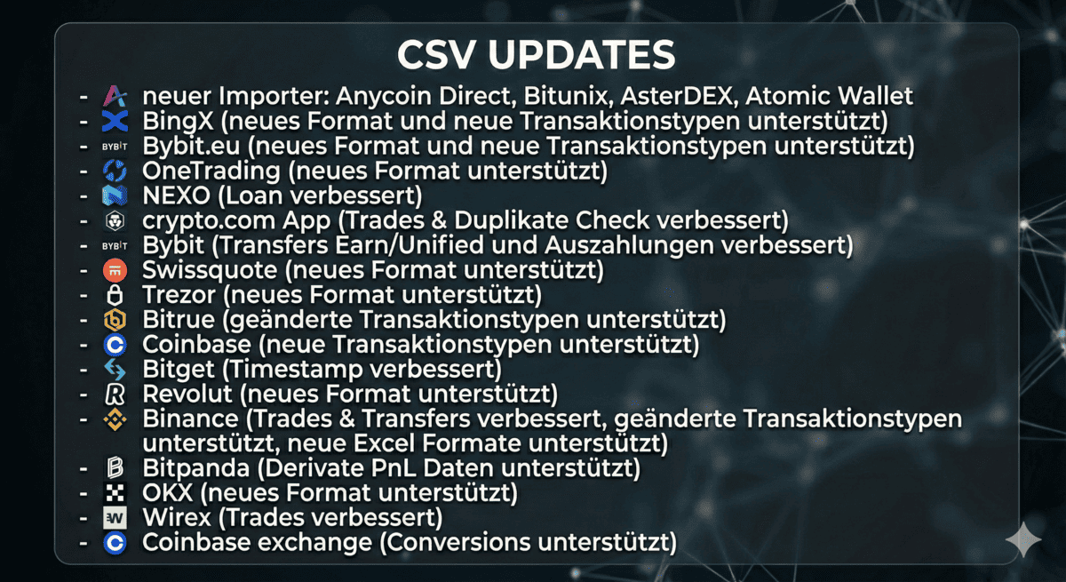 CoinTracking csv Updates Februar 2026