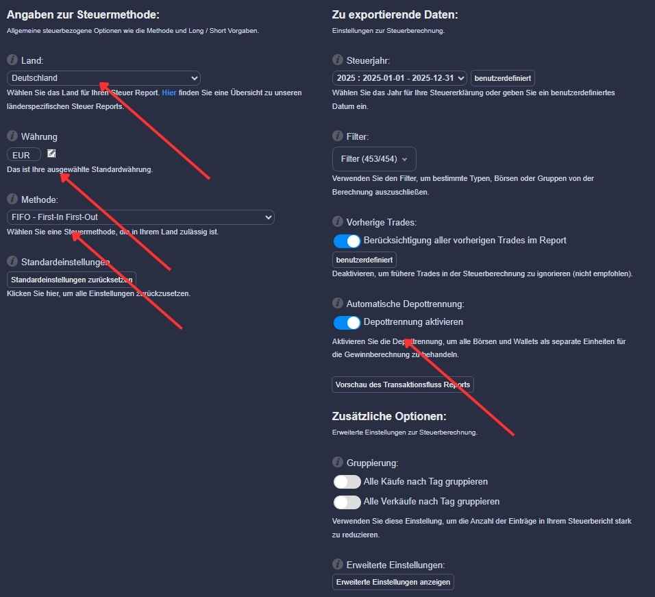 cointracking-steurreport-einstellungen2 cointracking steurreport einstellungen