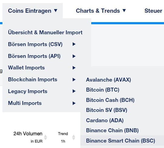 cointracking.bsc-import binance smart chain
