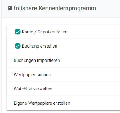 folishare Kennernlern-Programm Wizard