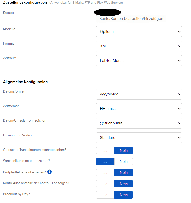  "Zustellungskonfiguration" und "Allgemeine Konfiguration"