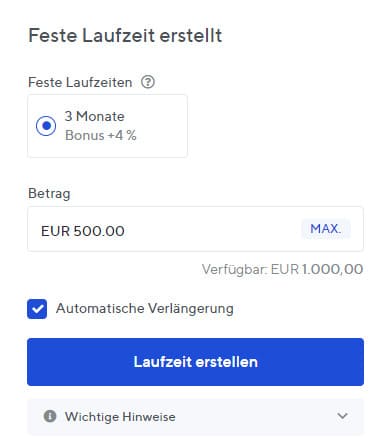 nexo feste laufzeit